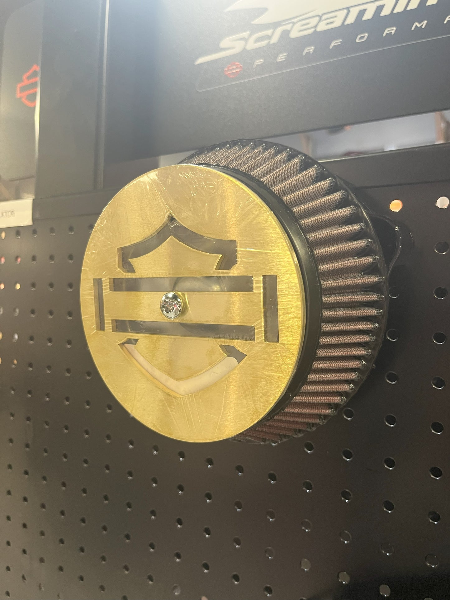 Bar & Shield Design Air Filter Cover- Brass