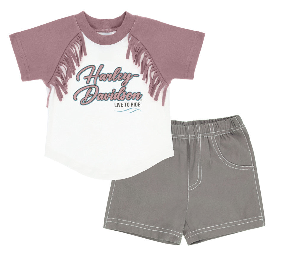 H-D Toddler Girls Fringe Tee & Canvas Short Set