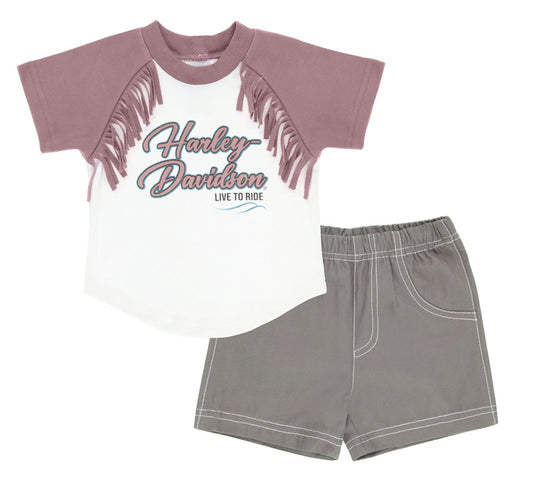 H-D Toddler Girls Fringe Tee & Canvas Short Set