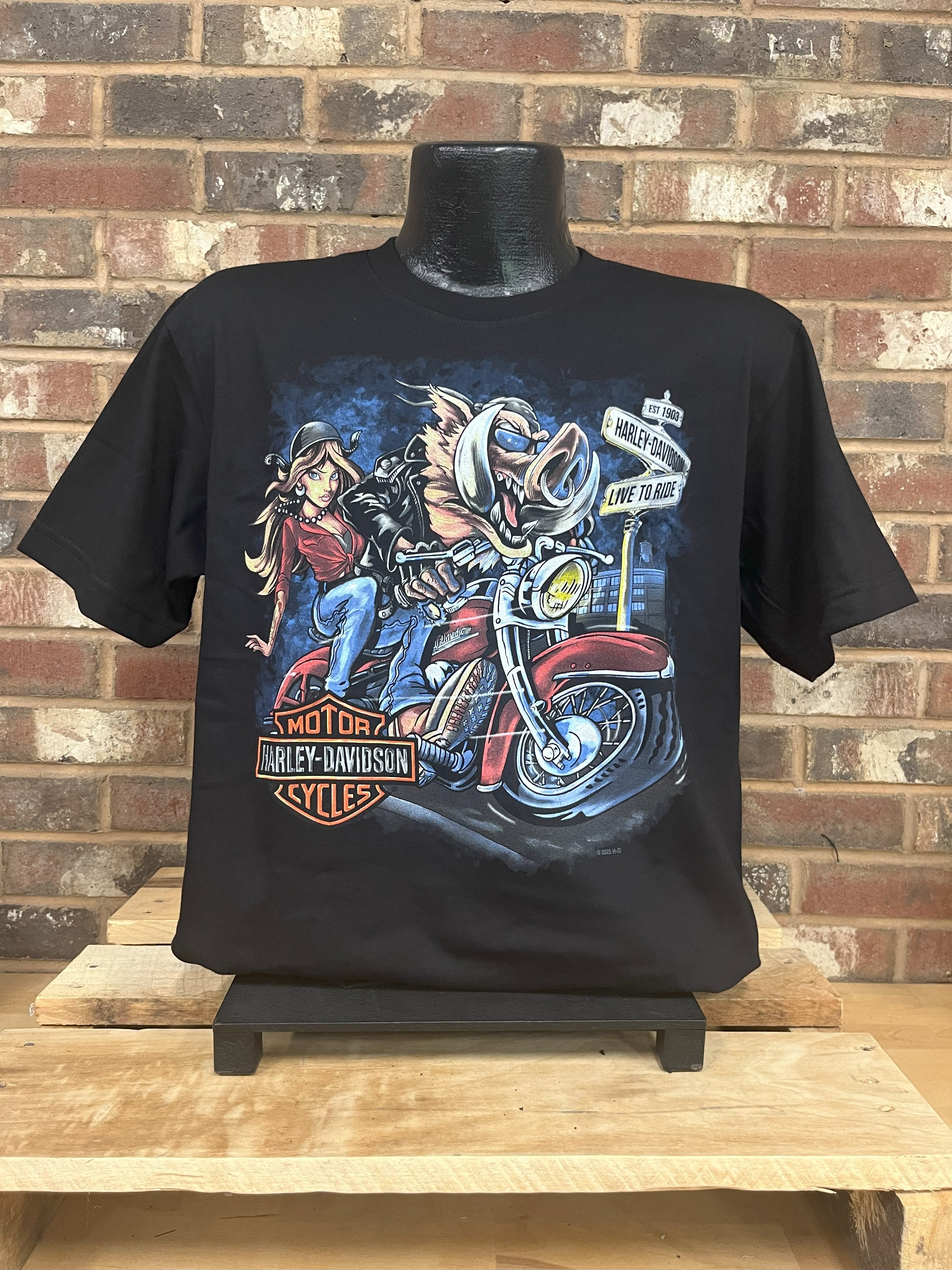 【SATIIIZ】Par Harley Pigment T-Shirt In the Wind Rider Sketch Art Short Sleeve Tee - True Black