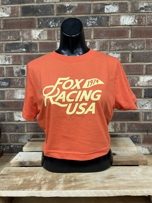Women's Fox USA Baby Tee-Blood Orange